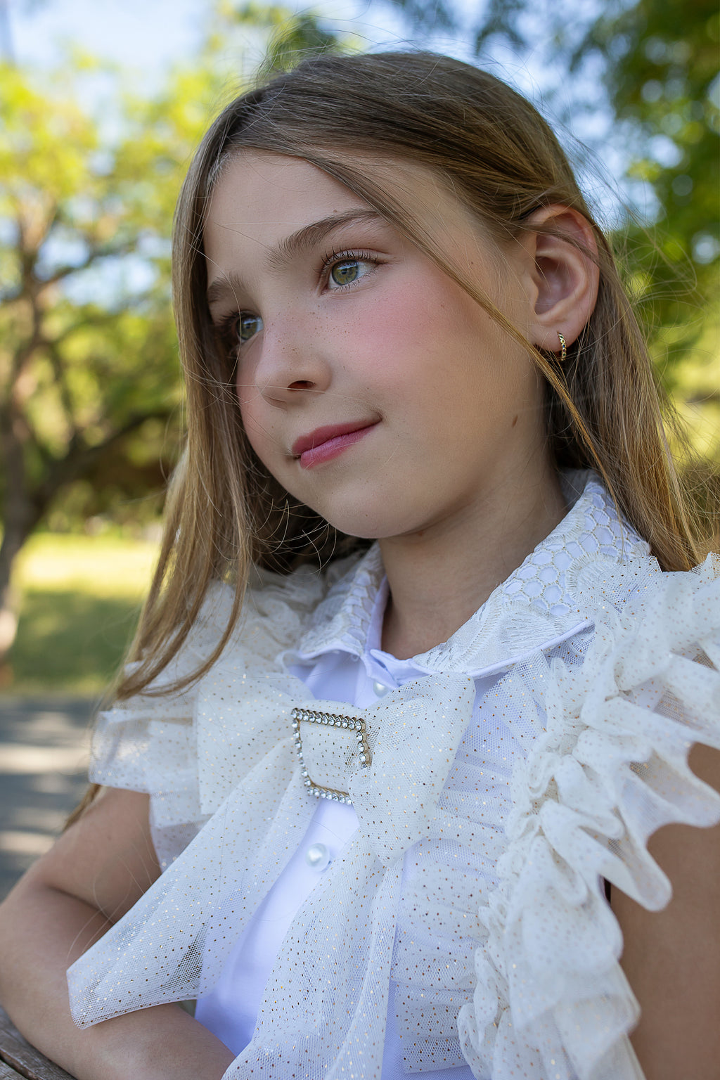NAXOS Jazmin Girls Gold & White Lace Skirt Set - 7768