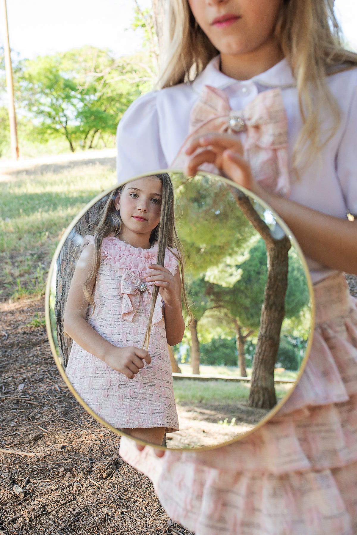 Naxos Adela Girls Pink Jacquard A-Line Dress - 7737