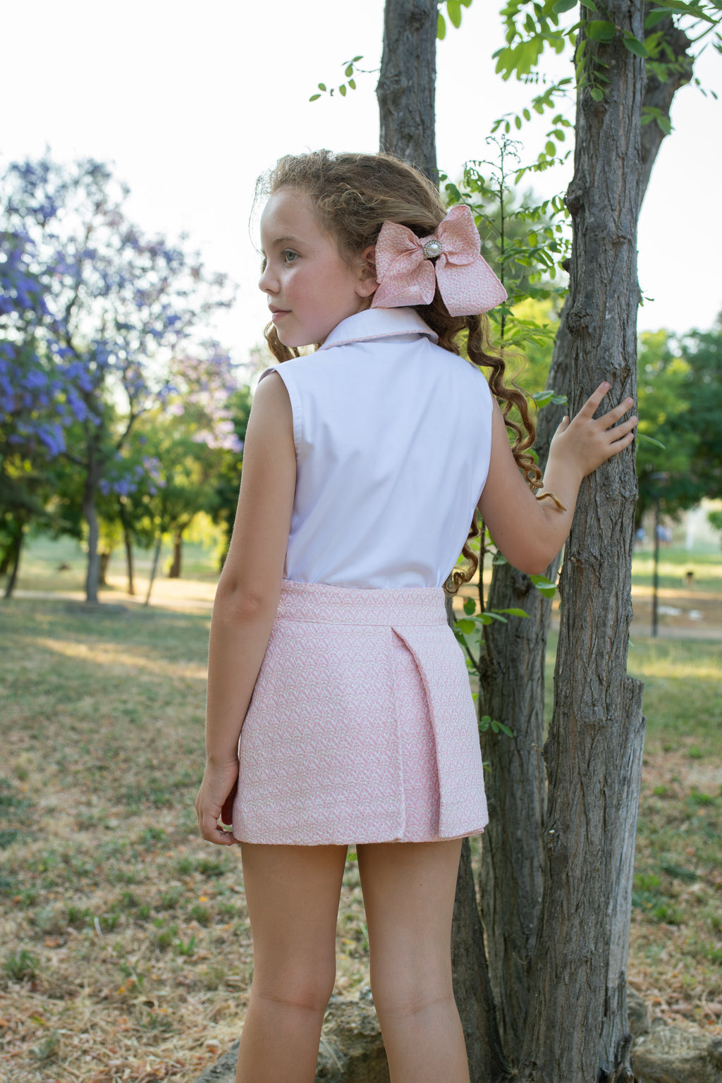 NAXOS Rosalia Girls Pink Jacquard Skirt Set - 7753