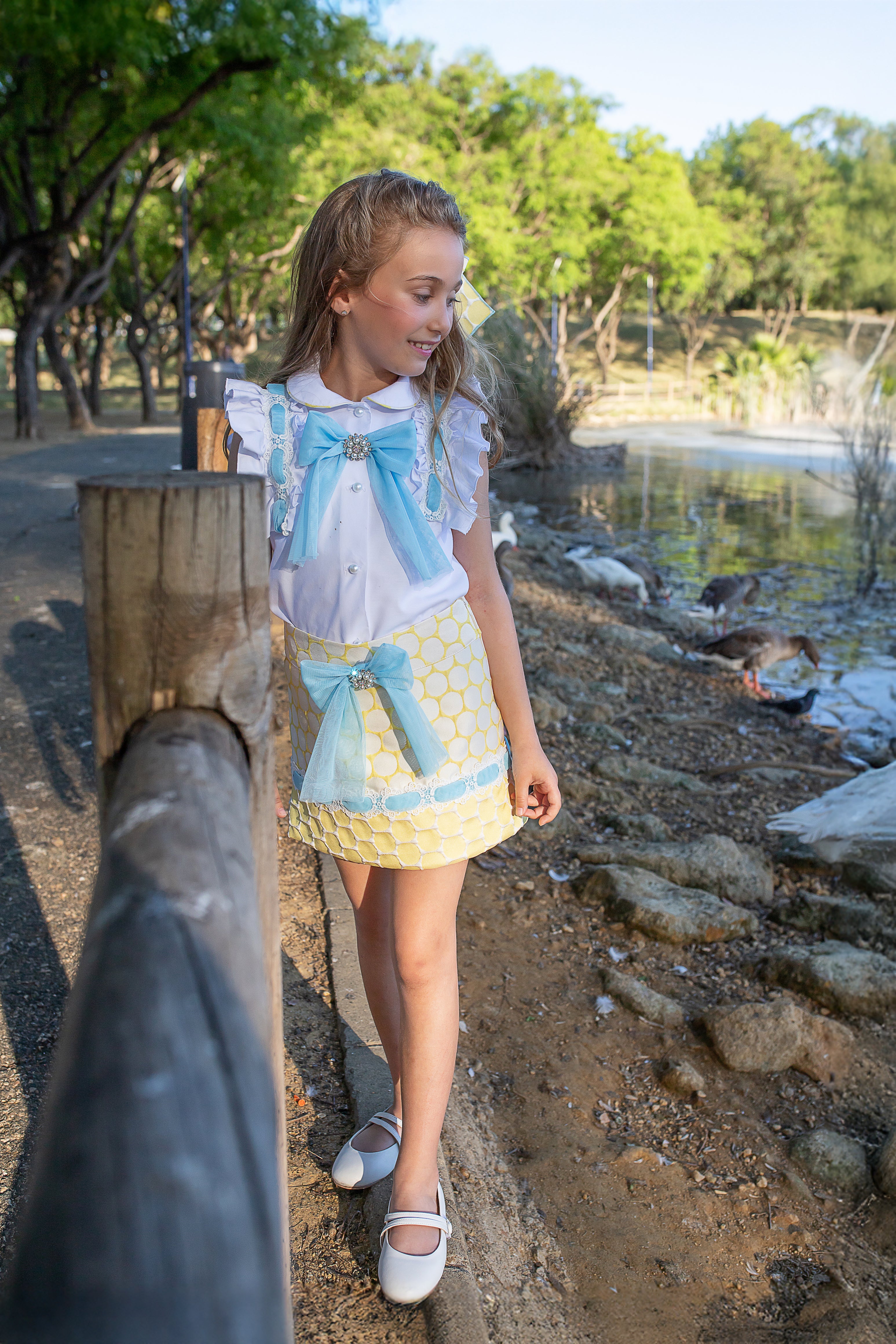 PRE ORDER NAXOS Lunares Girls Lemon & Blue Polka Dot Skirt Set - 7775