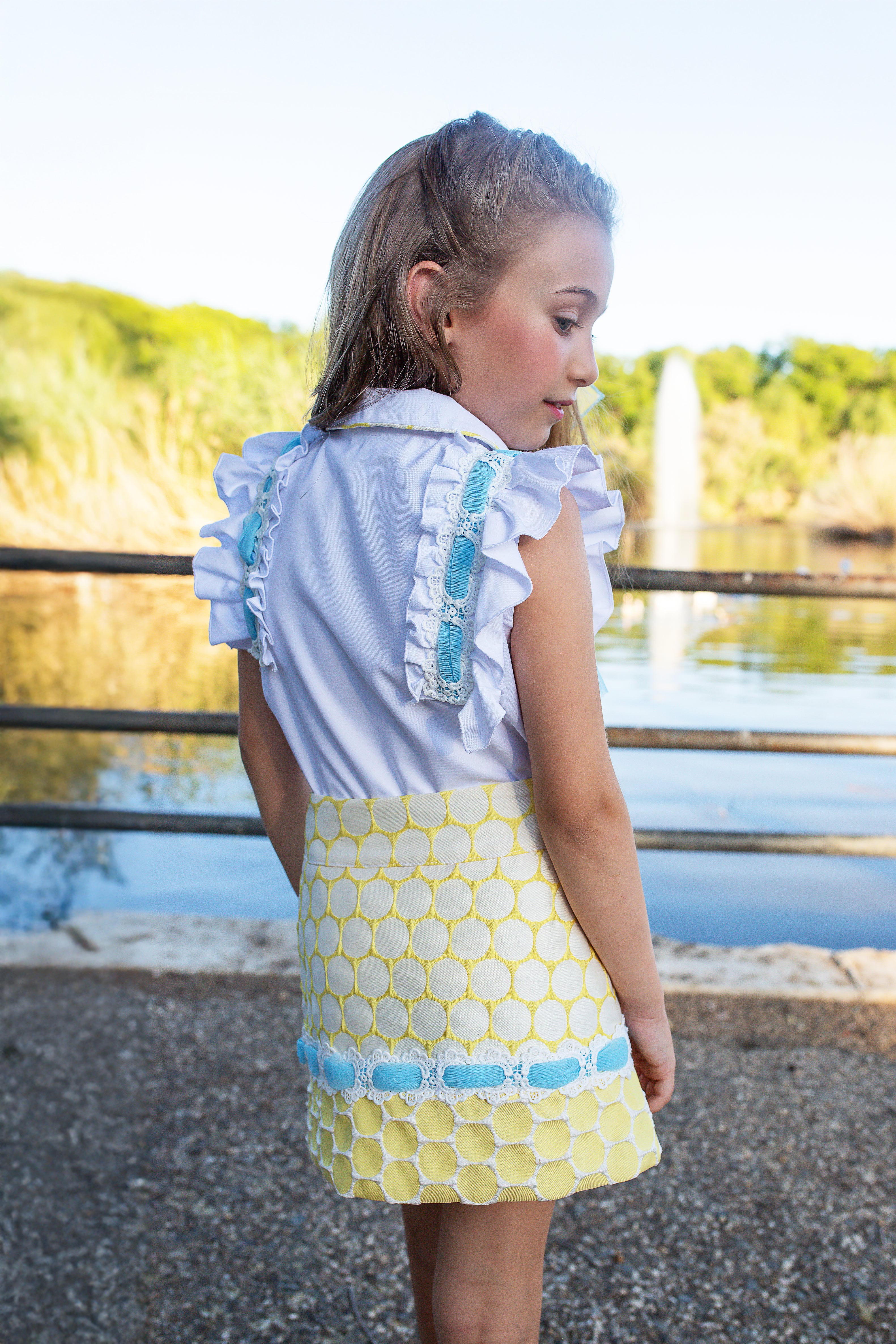 PRE ORDER NAXOS Lunares Girls Lemon & Blue Polka Dot Skirt Set - 7775