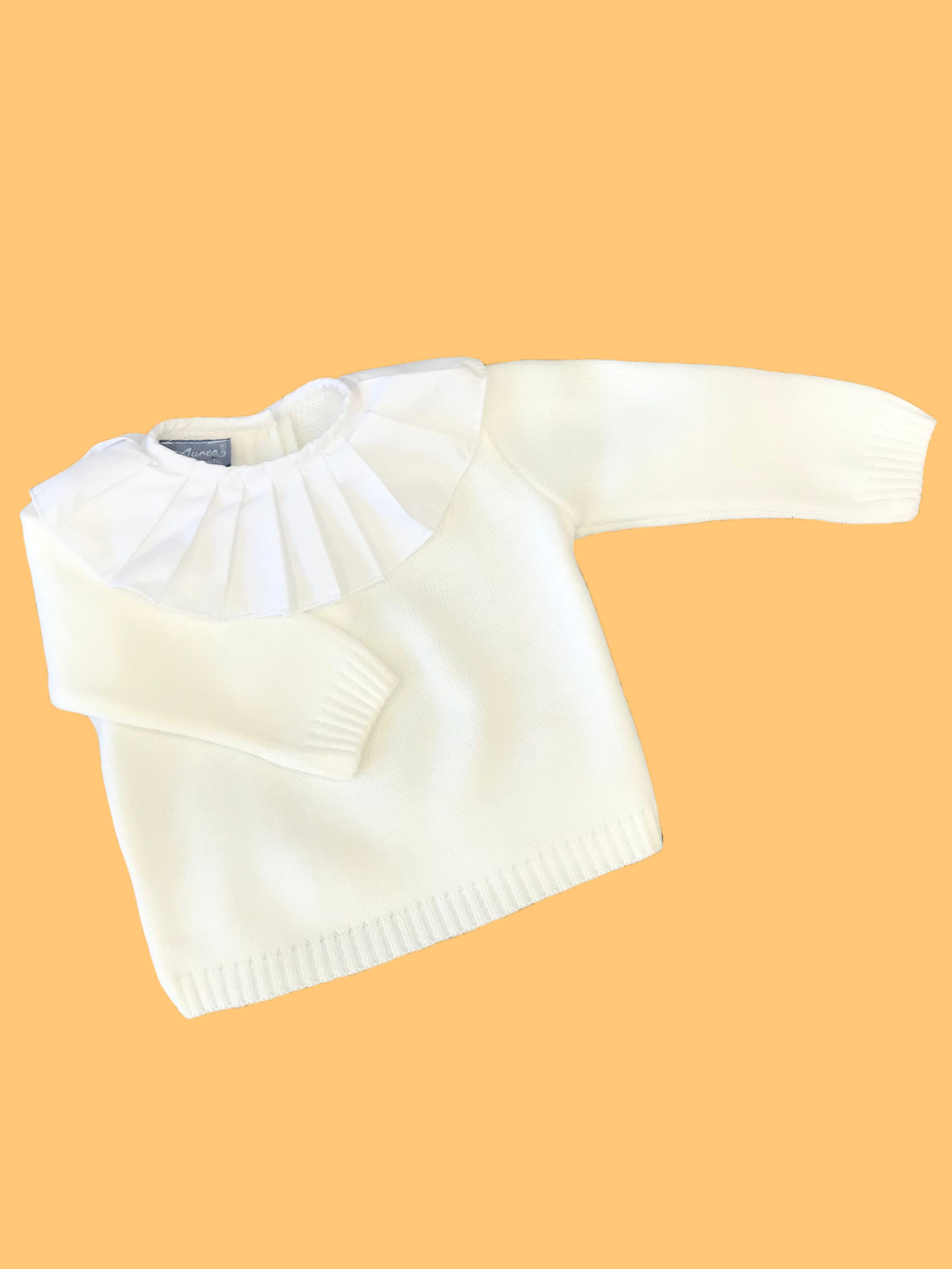 AUREA Cream Girls Knitted Jumper with Pleated Collar - CLEARANCE SALE