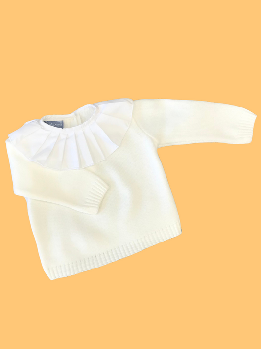 AUREA Cream Girls Knitted Jumper with Pleated Collar - NON RETURNABLE.