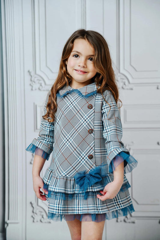 BASMARTI AW23 Blue Check Girls Drop Waist Dress - CLEARANCE SALE