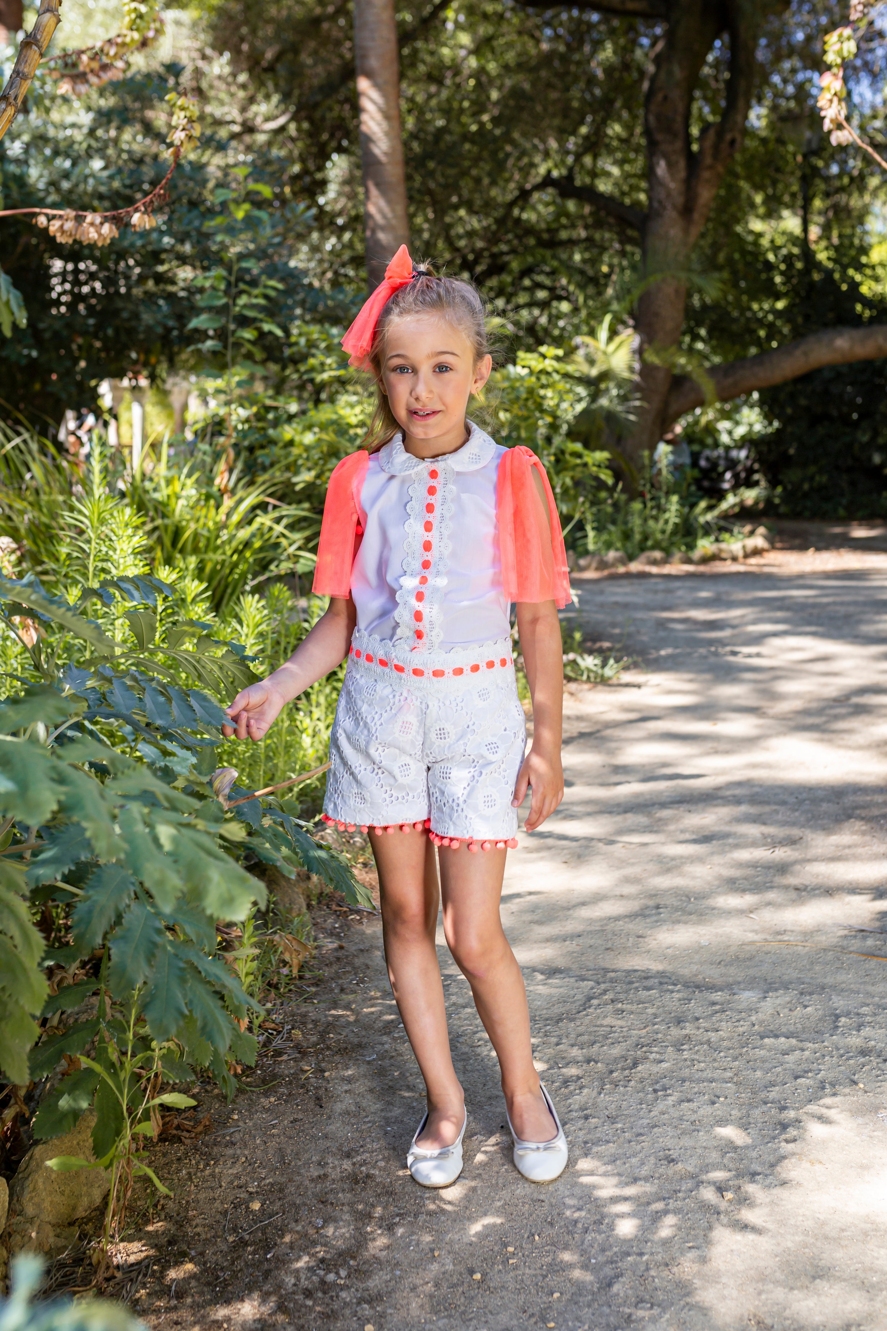 NAXOS SS25 Neon Girls White & Orange Tulle Short Set - CLEARANCE SALE