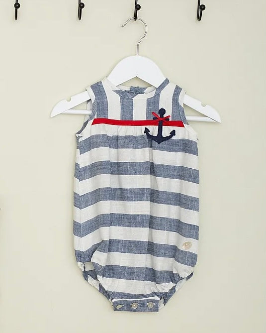 BASMARTI SS21 Gladstone Boys Nautical Stripe Linen Romper - CLEARANCE SALE