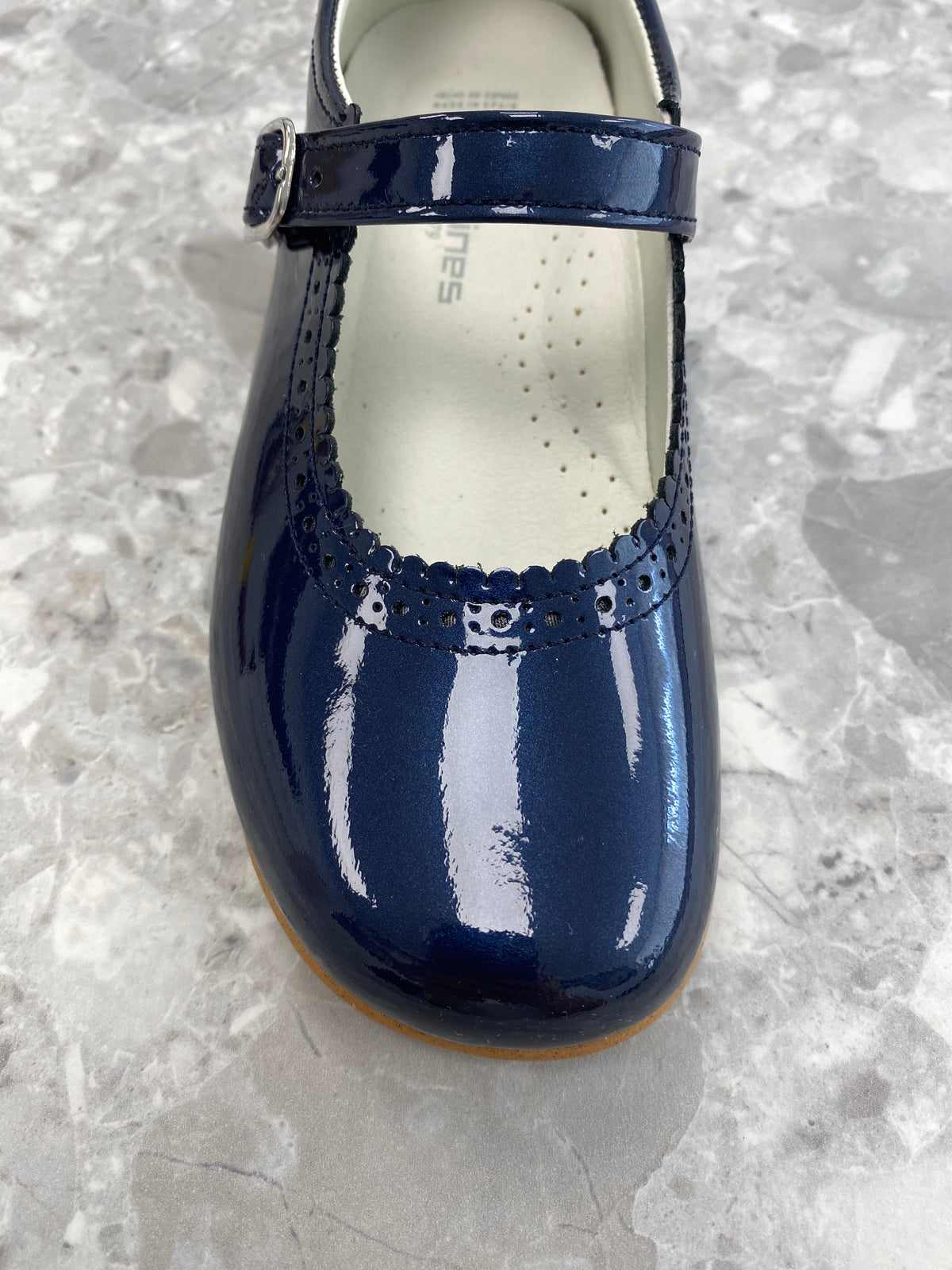 Andanines Navy Pearl Patent Leather Girls Mary Jane Shoes