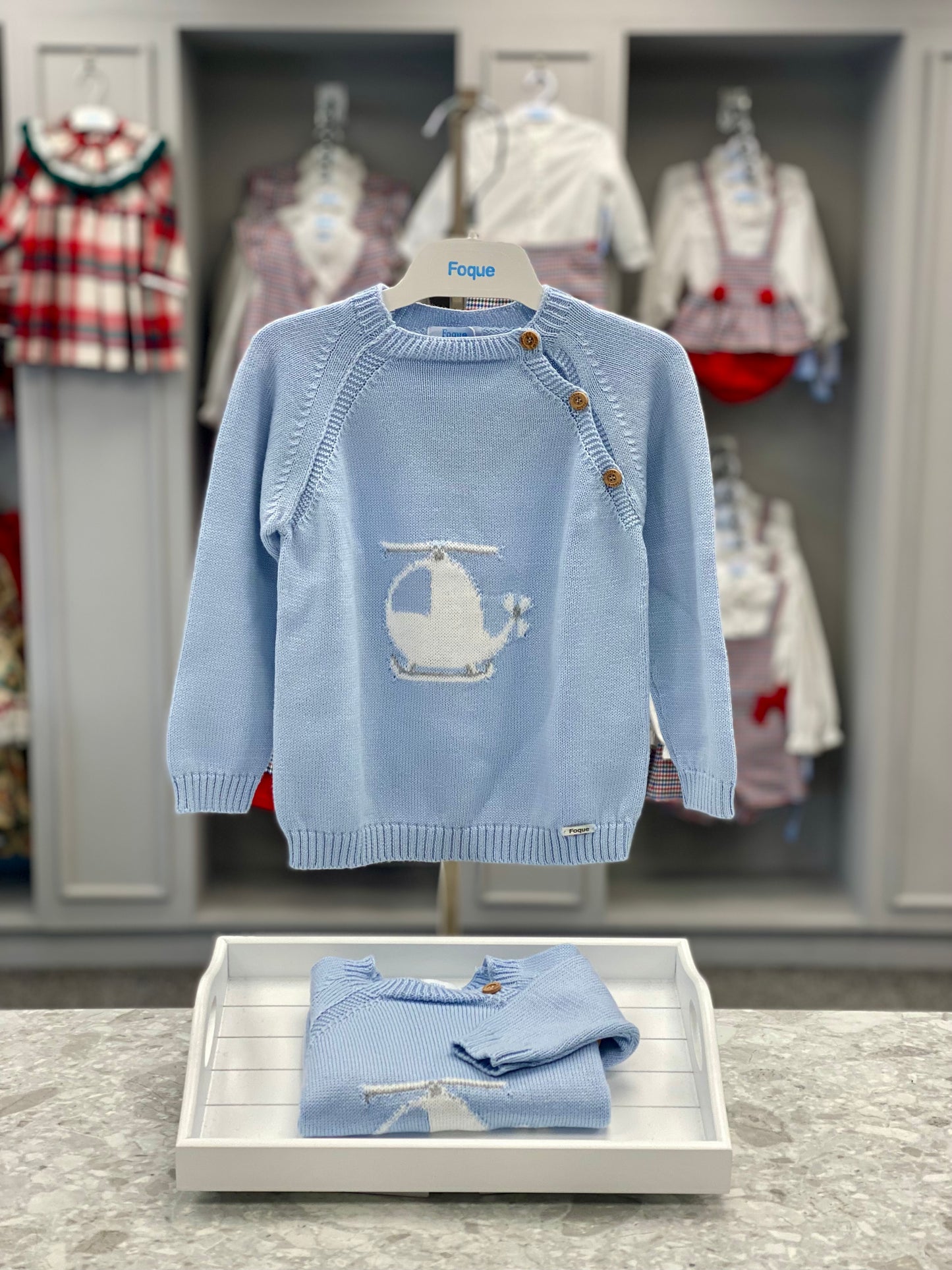 FOQUE AW23 Dusty Blue Baby Boys Helicopter Jumper - CLEARANCE SALE