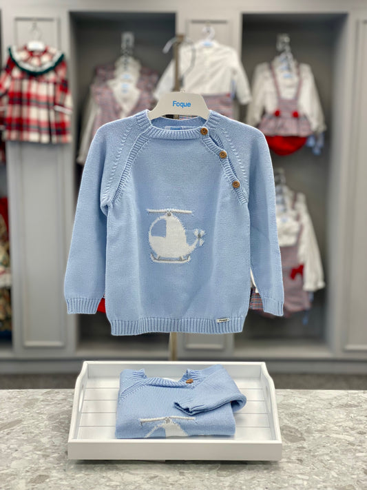 FOQUE Dusty Blue Baby Boys Helicopter Jumper - NON RETURNABLE