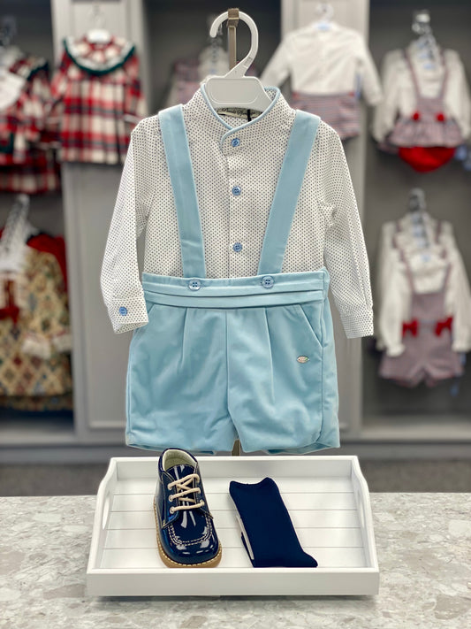 PICCOLA SPERANZA Blue Velvet Baby Boys Short Set - NON RETURNABLE