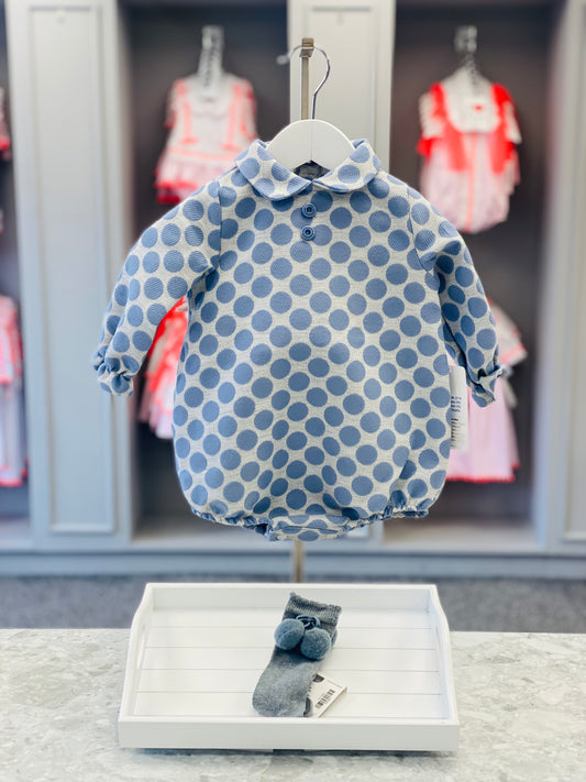 LOR MIRAL Lunares Boys Blue & Grey Romper - CLEARANCE SALE