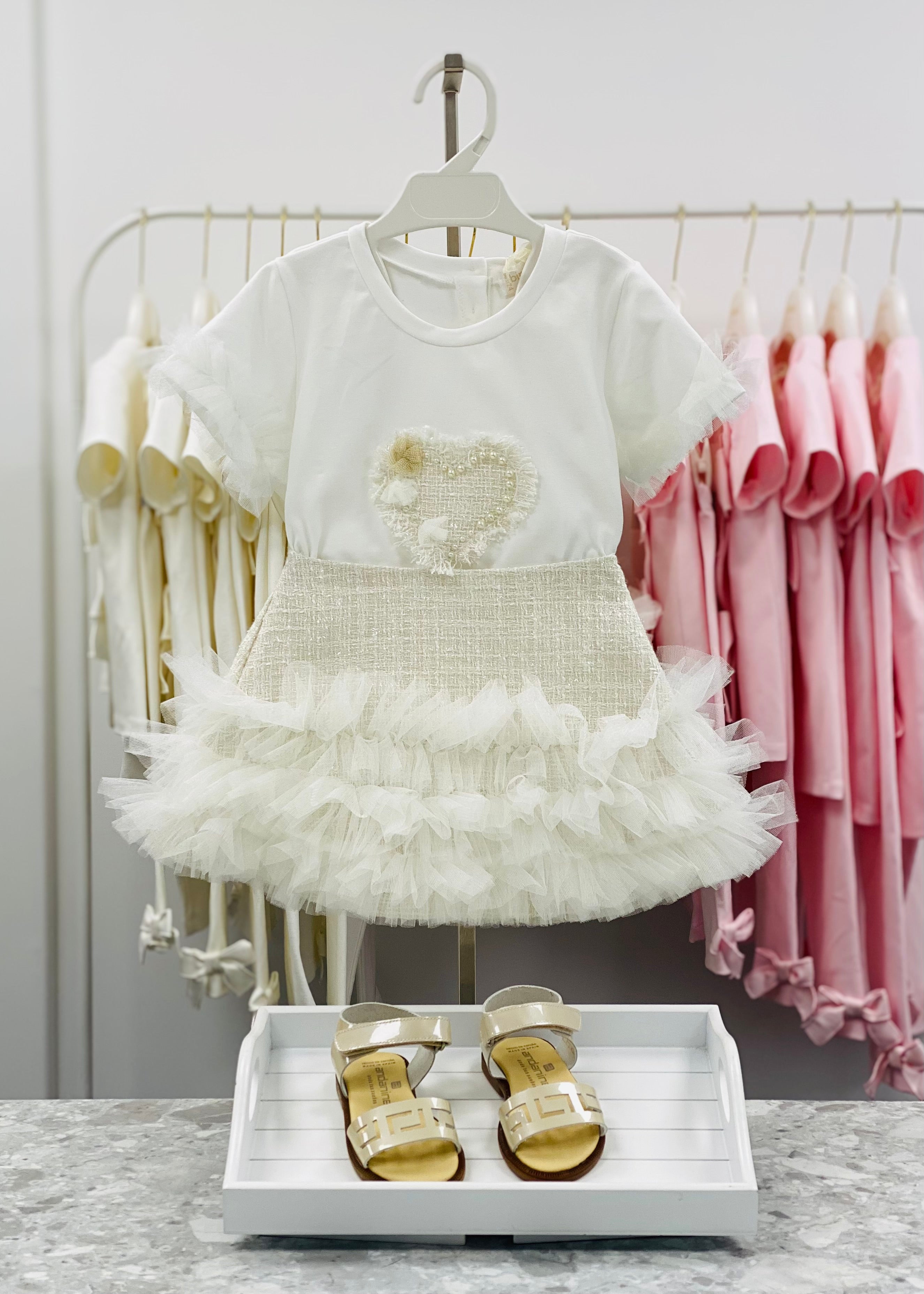BIMBALO Girls Cream Tweed & Tulle Skirt Set