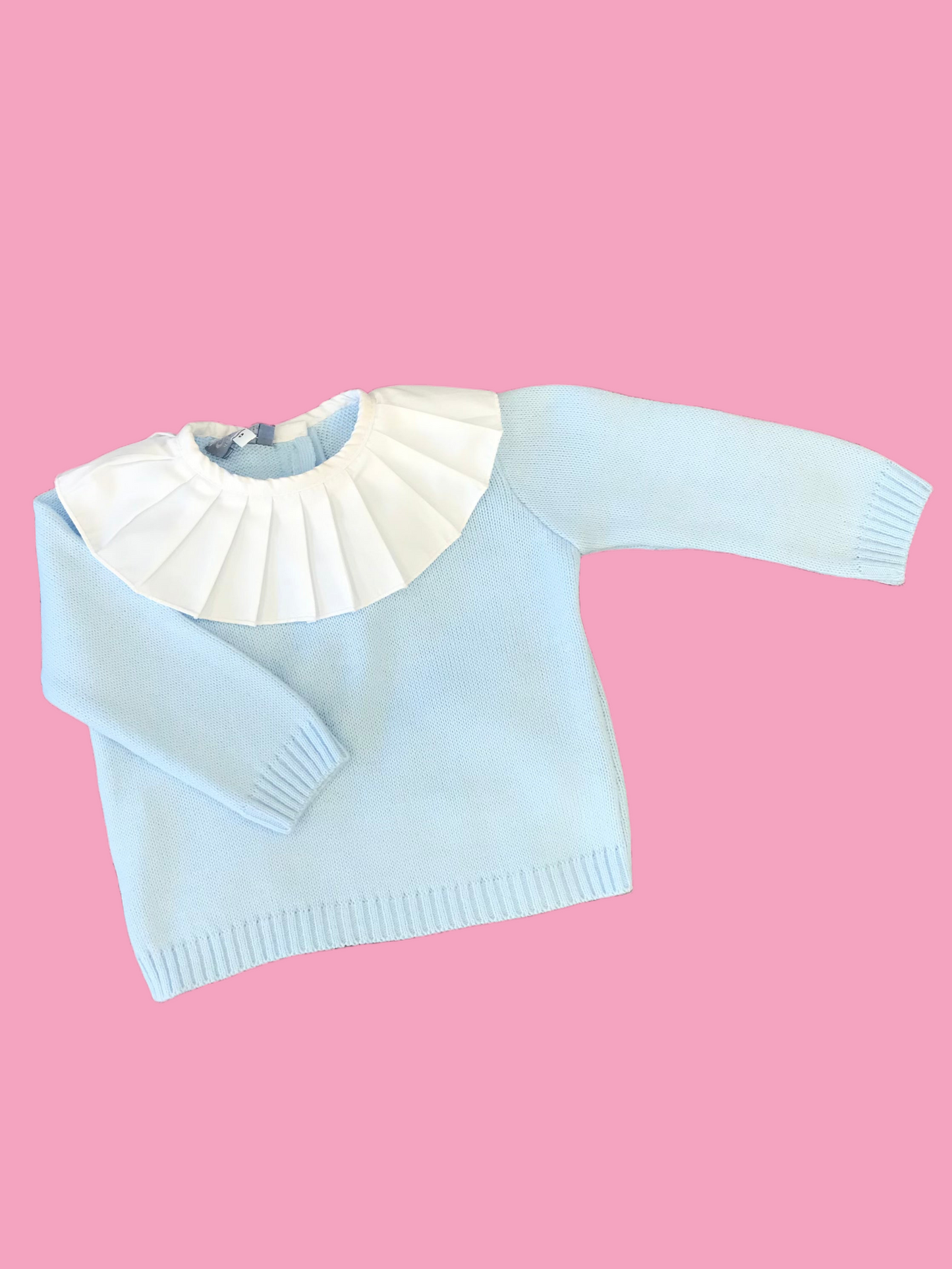 AUREA Blue Girls Knitted Jumper with Pleated Collar - NON RETURNABLE.