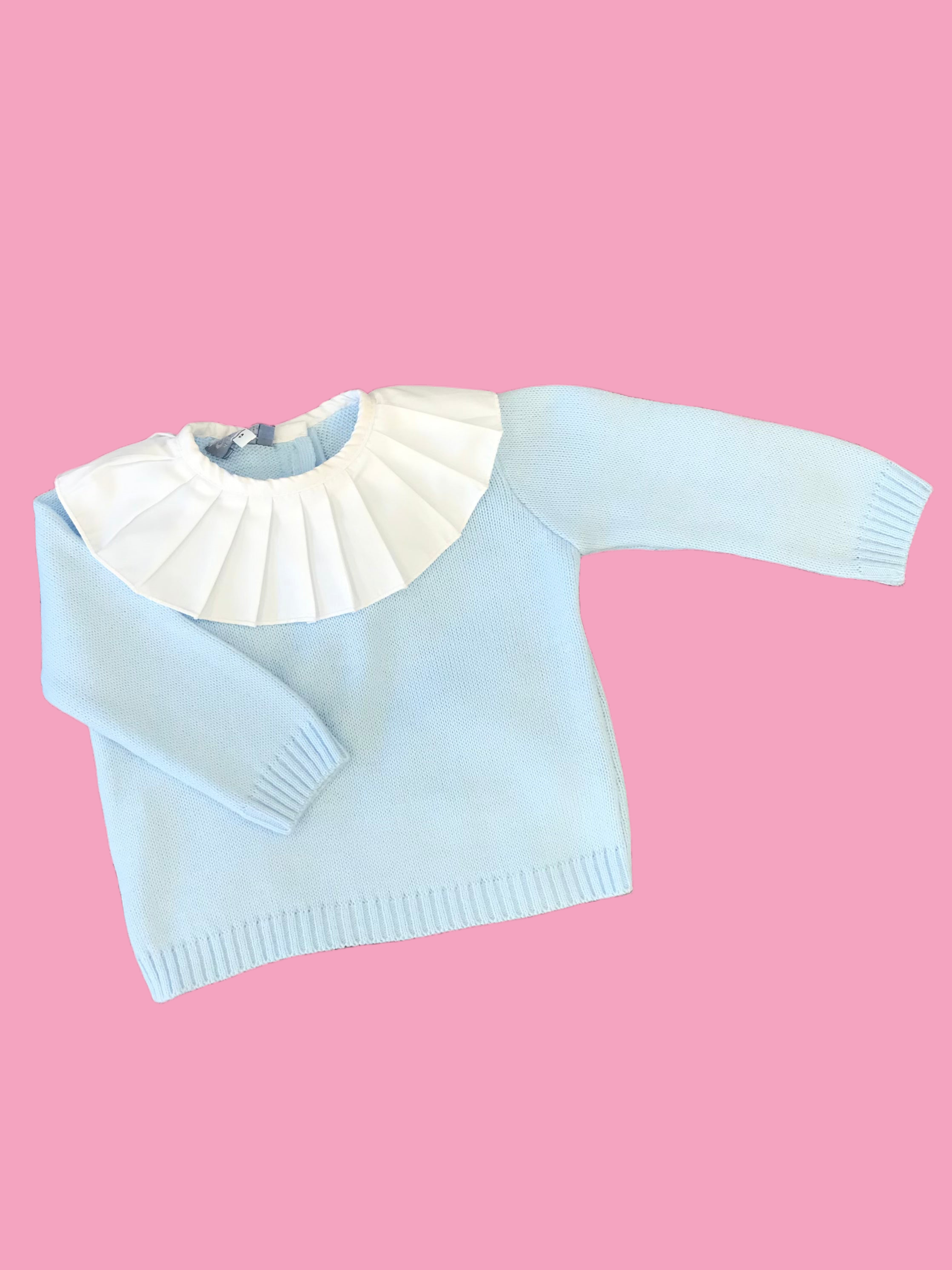 AUREA Blue Girls Knitted Jumper with Pleated Collar - CLEARANCE SALE