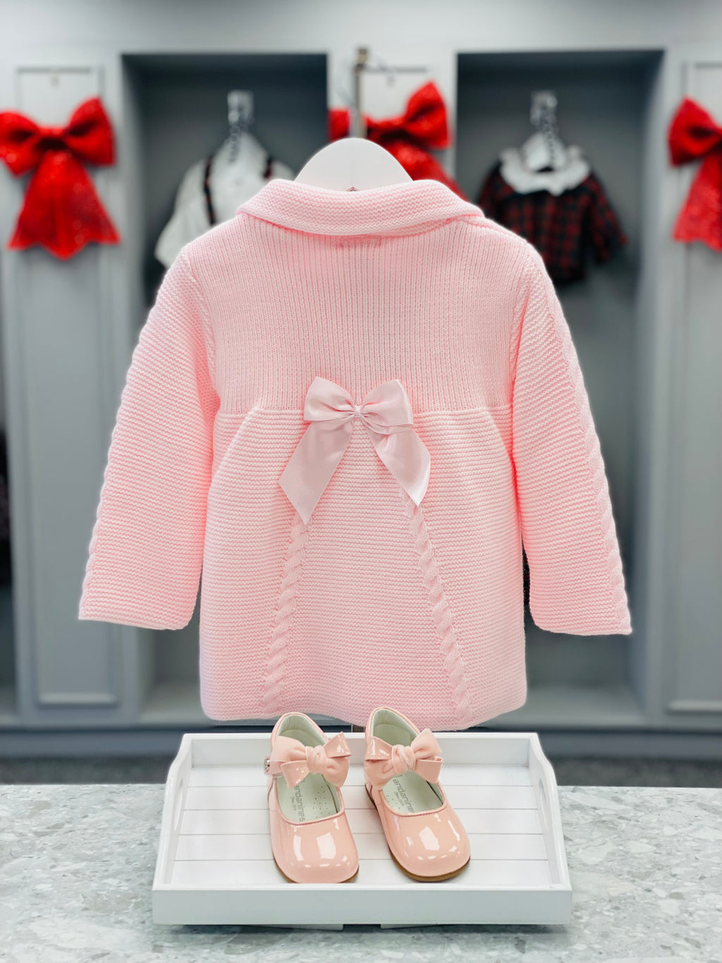 BABINE Canastilla Girls Pink Knitted Pram Coat