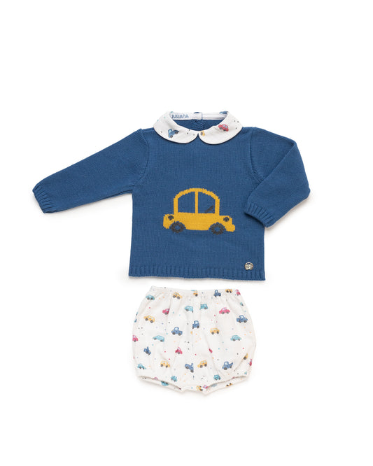 AW25 JULIANA Fabula Boys Blue Car Print Jam Pant Set - 25584