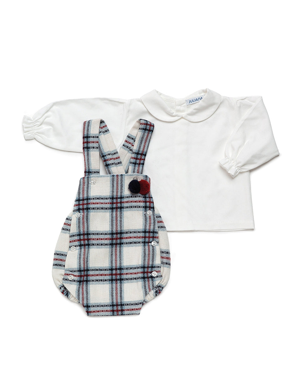 JULIANA Hechizo Boys Navy Check Romper Set - 24608