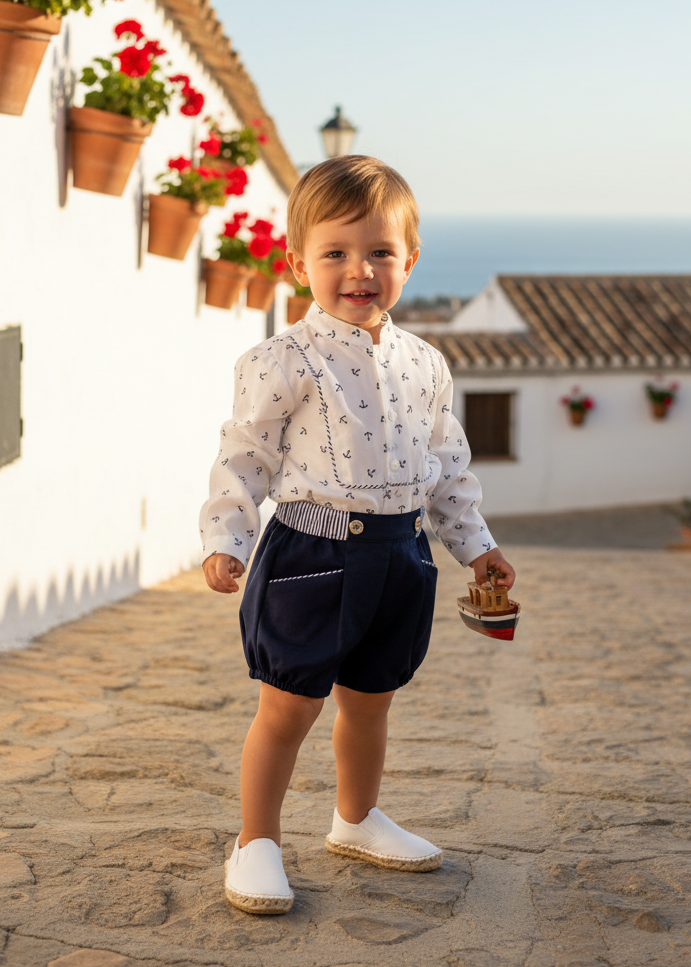 MIRANDA Navy Boys Anchor Print Short Set - 150/23