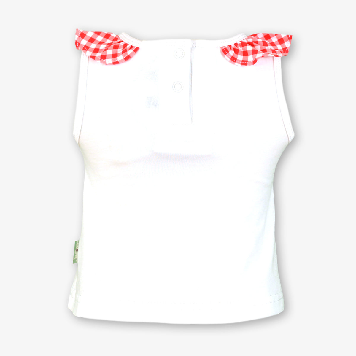 Miranda Mon Petit Cherry girls beach set with cherry print top, gingham frill swim bottoms and matching sun hat - 4