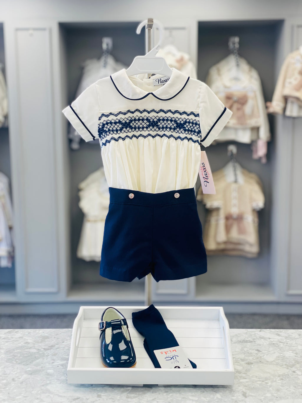 NAXOS Hand Smocked Pablo Boys Navy Short Set - 7610