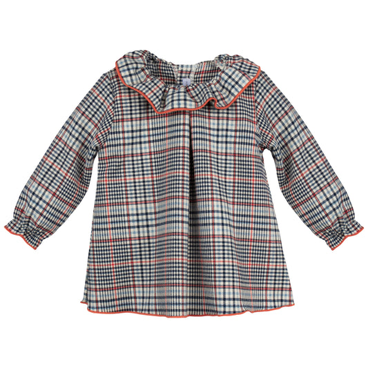 CALAMARO Tietar Navy & Orange Check Girls A-Line Dress - 21274