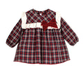 Calamaro Navy & Red Plaid dress with a large velvet bow.