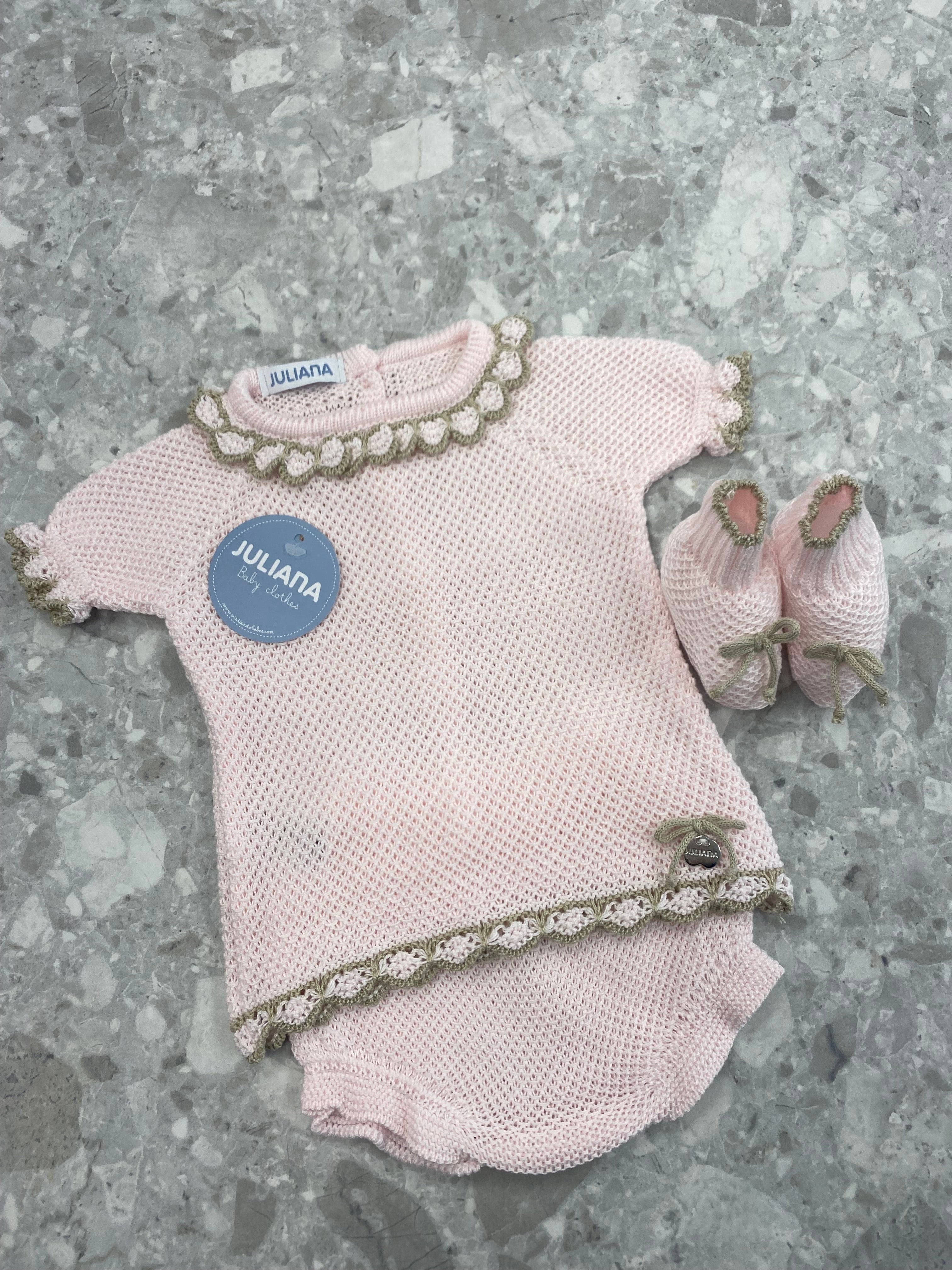 JULIANA Azahar Girls Pink & Beige Knitted Set with Booties - 26062