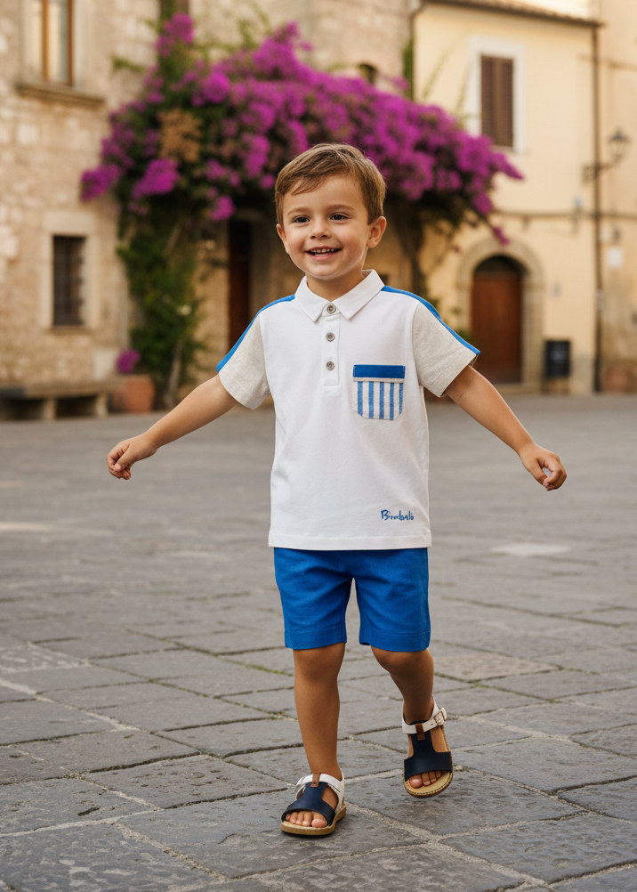 BIMBALO Boys Capri Blue Linen Short Set