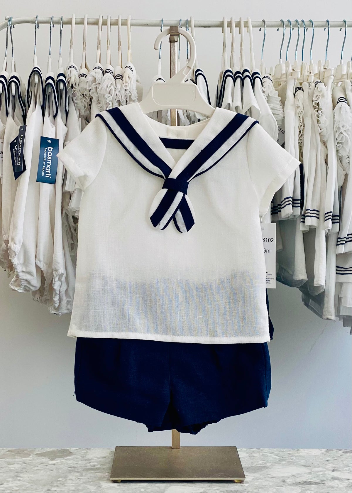Basmarti Sailor boys navy and white short set 26102