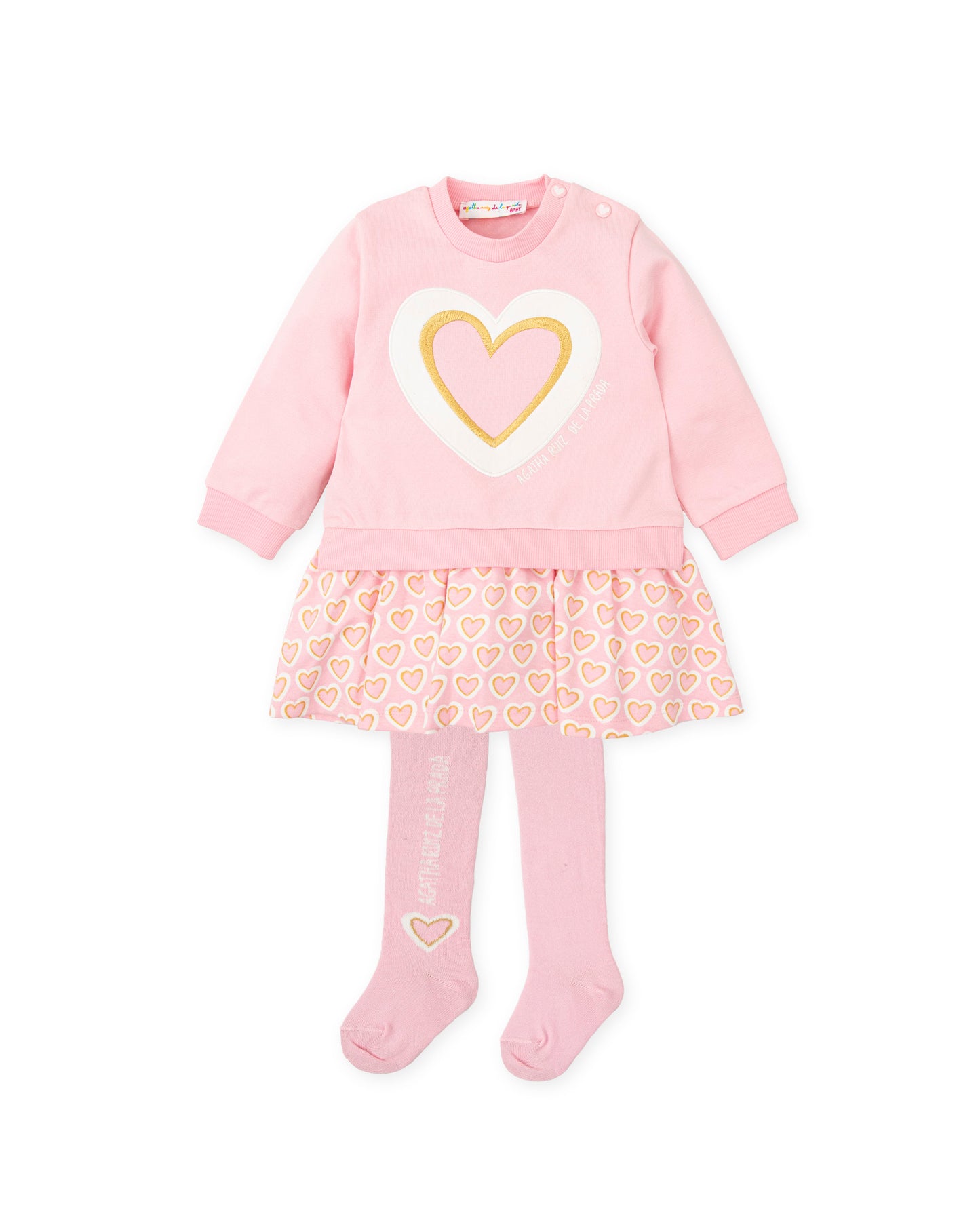 AGATHA RUIZ DE LA PRADA Sugar Cotton Girls Gold & Pink Dress & Tights