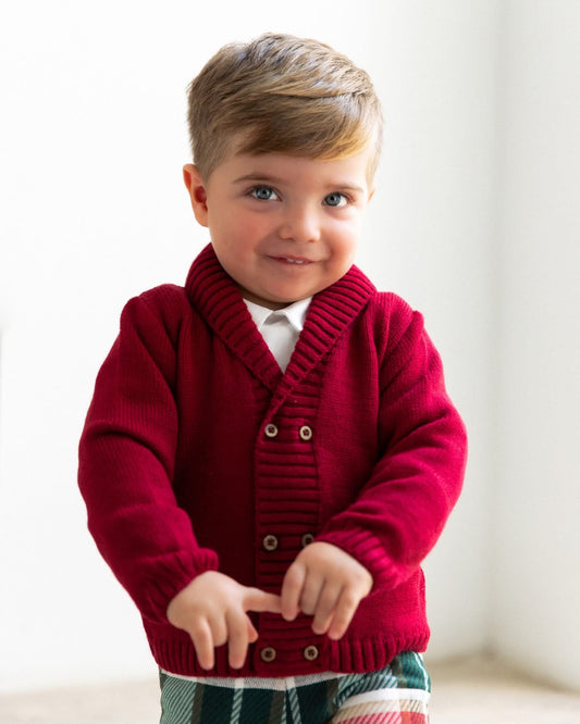 AW25 MAC ILUSION Instantes Magicos Boys Red & Green Check Short Set with Cardigan & Braces - 9942