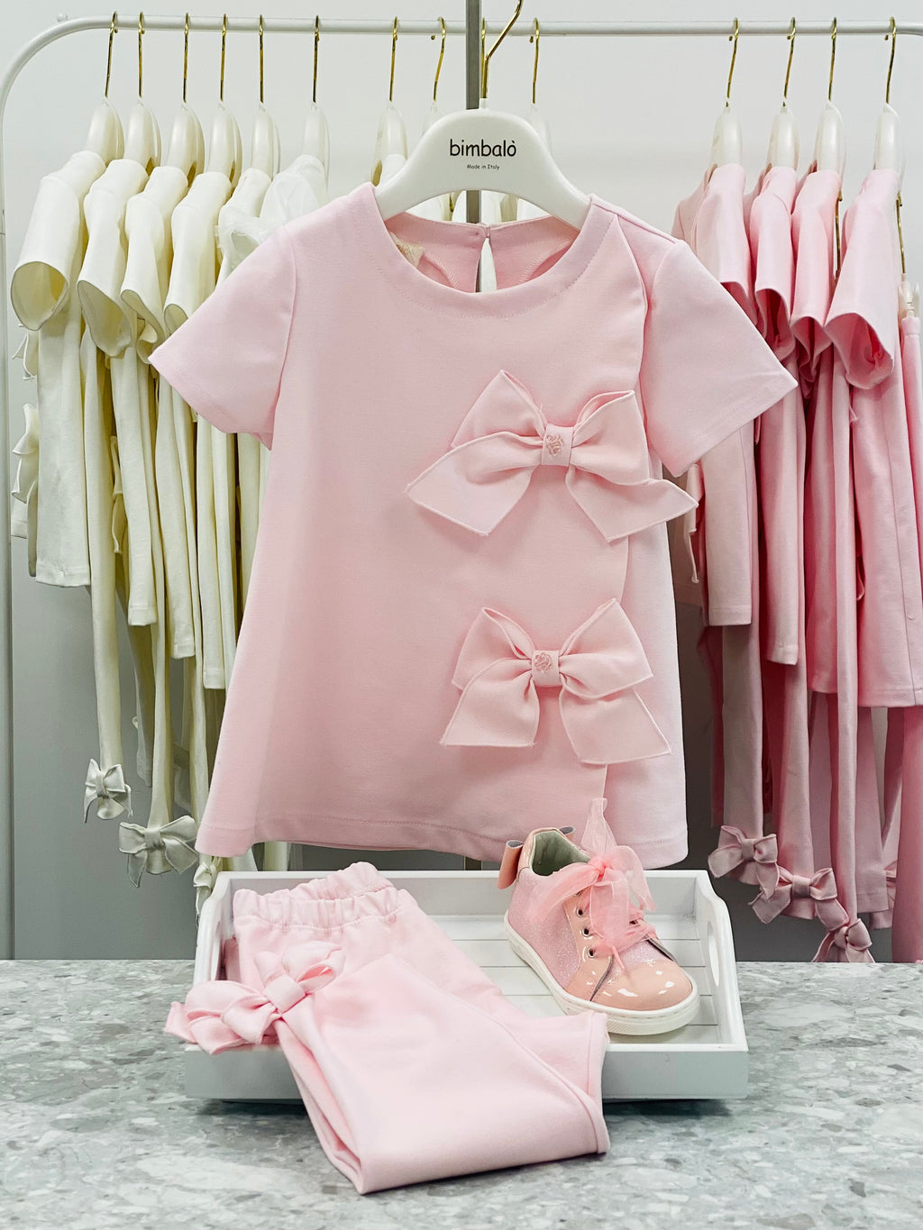 BIMBALO Girls Pink Bow Leggings Set
