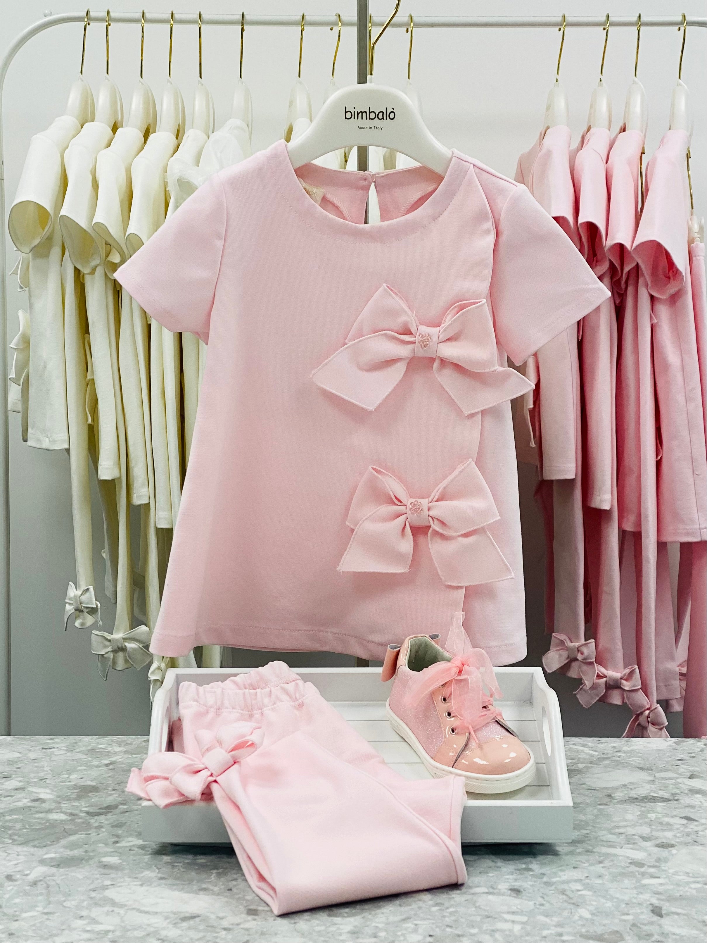 BIMBALO Girls Pink Bow Leggings Set