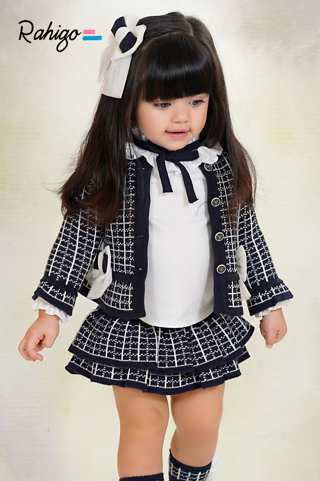 RAHIGO Navy & Cream Girls Three Piece Skort Set - 26203