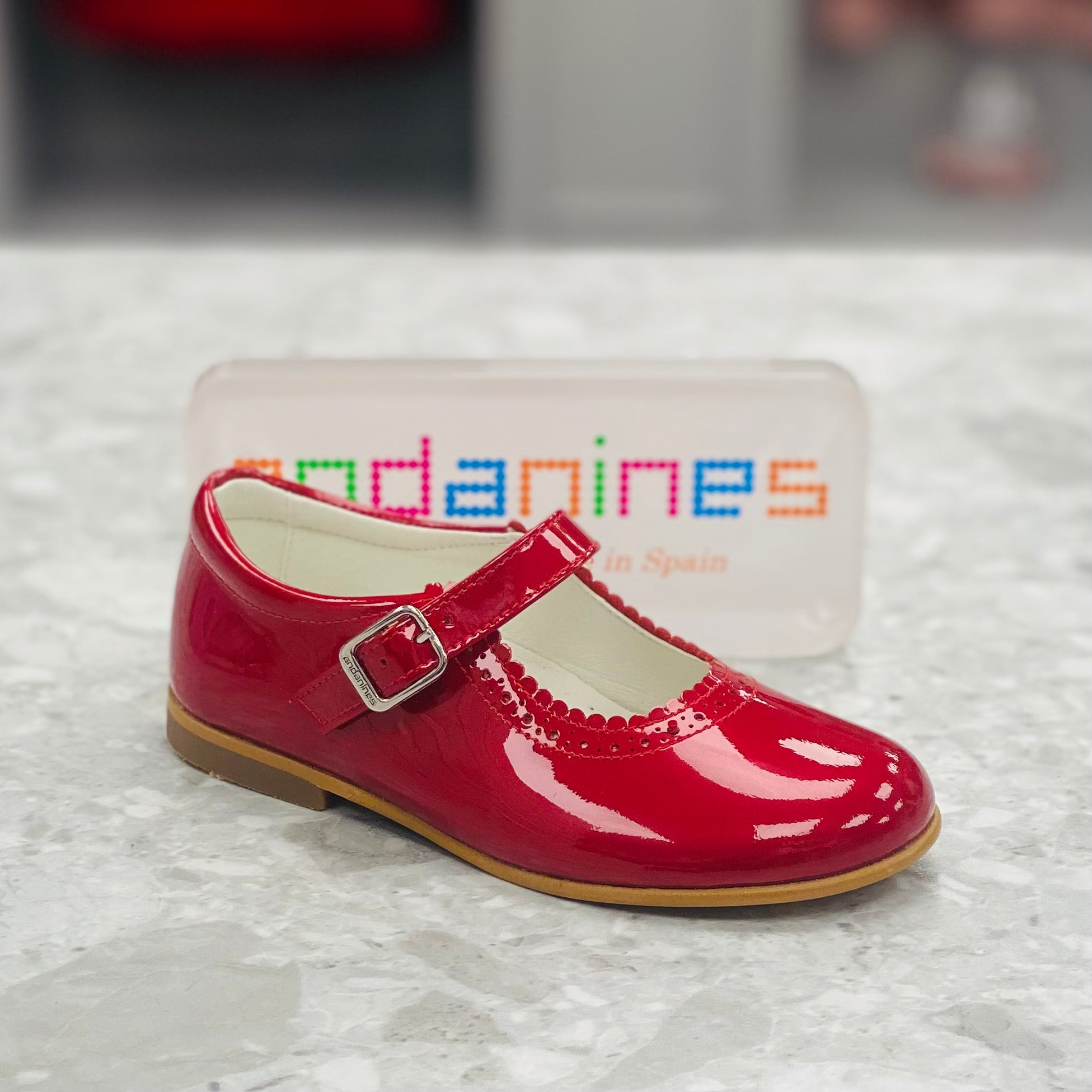 ANDANINES Red Pearl Girls Patent Leather Mary Jane Shoes
