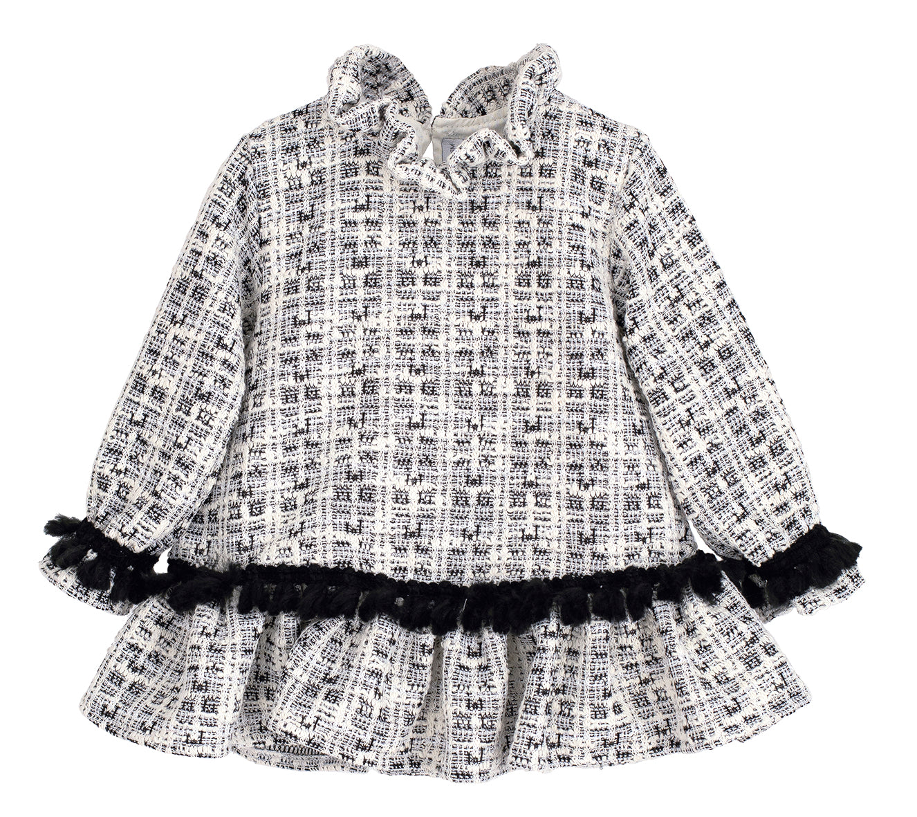 AW25 CALAMARO Alisio Girls Black & White Tweed Drop Waist Dress - 21317