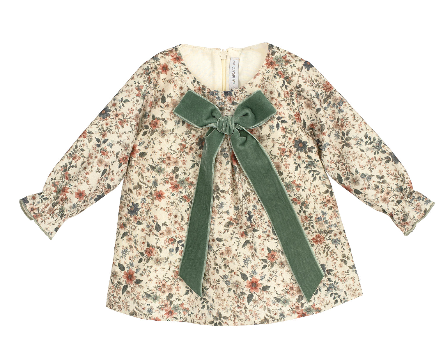 AW25 CALAMARO Bise Girls Green Floral A-Line Dress - 21315