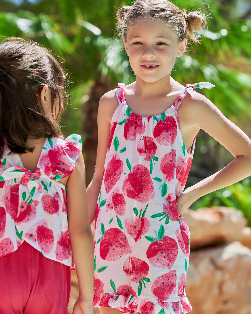 TUTTO PICCOLO SS25 Costa Rica Girls Strawberry Print Playsuit