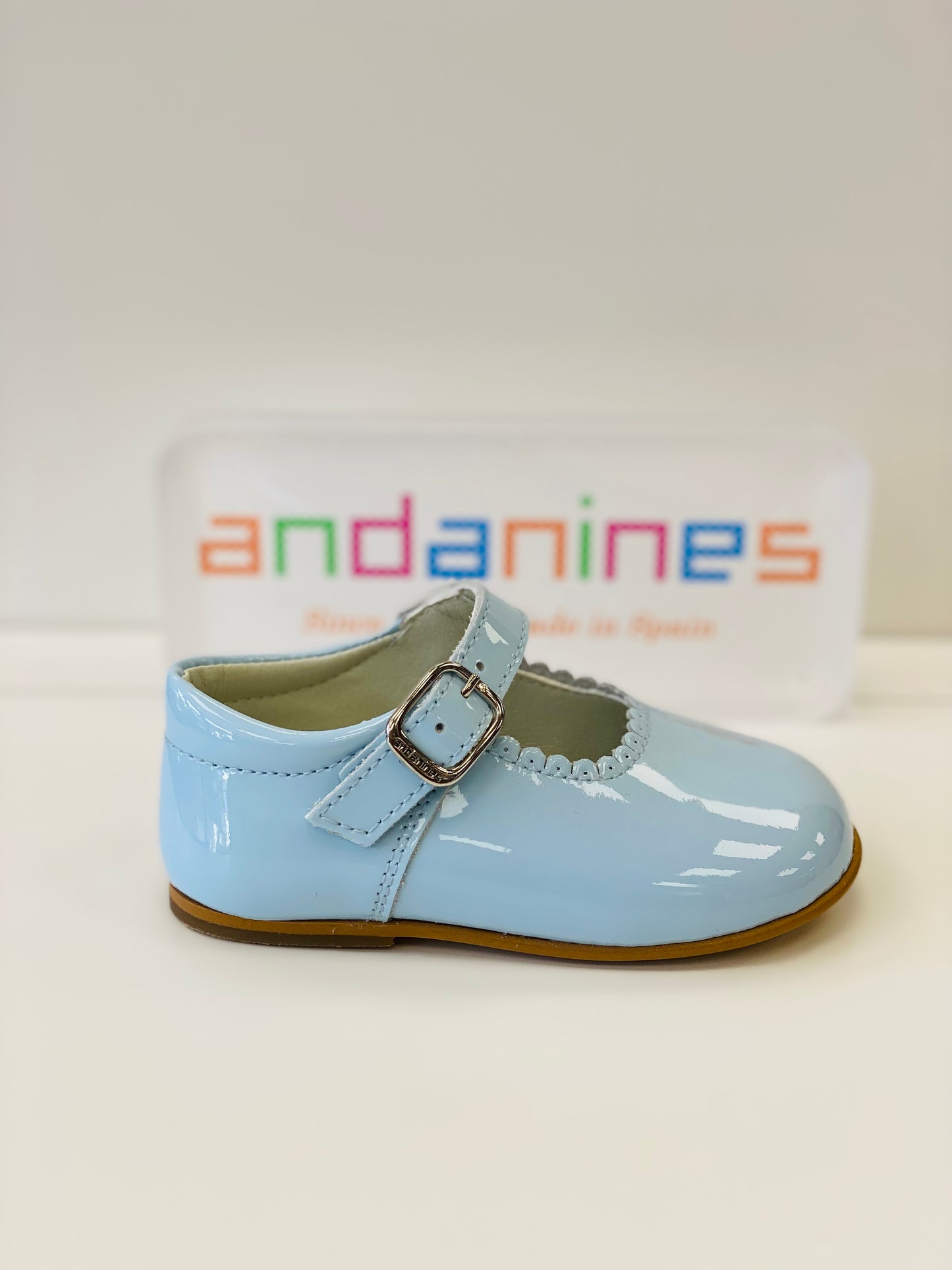 ANDANINES Baby Girls Blue Patent Leather Mary Jane Shoes