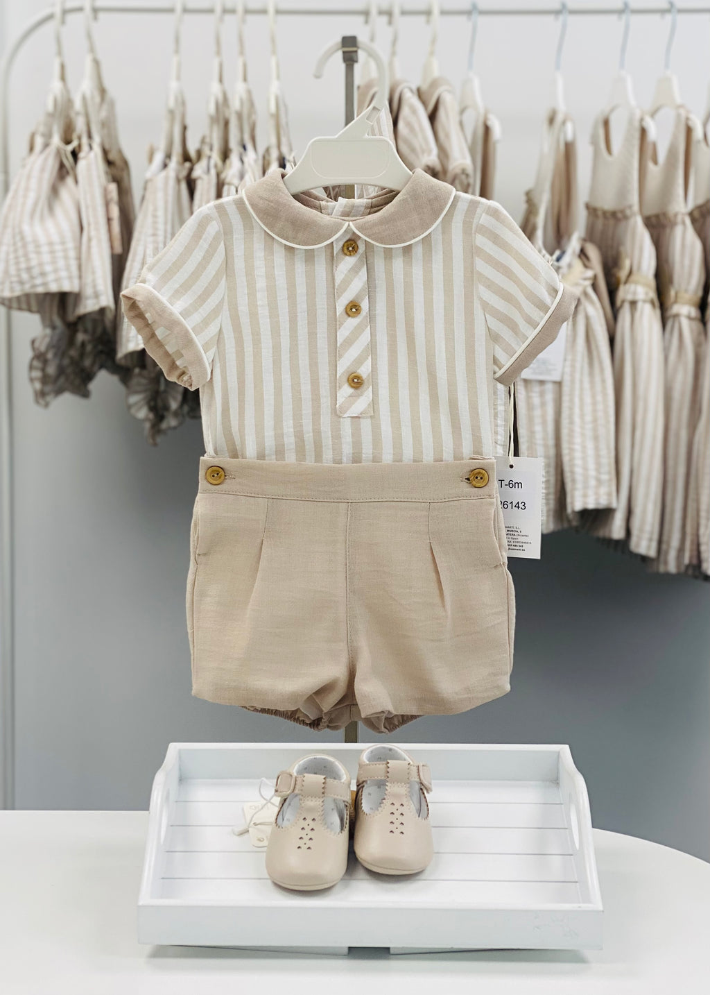 BASMARTI Rayas Boys Beige Stripe Short Set - 26143