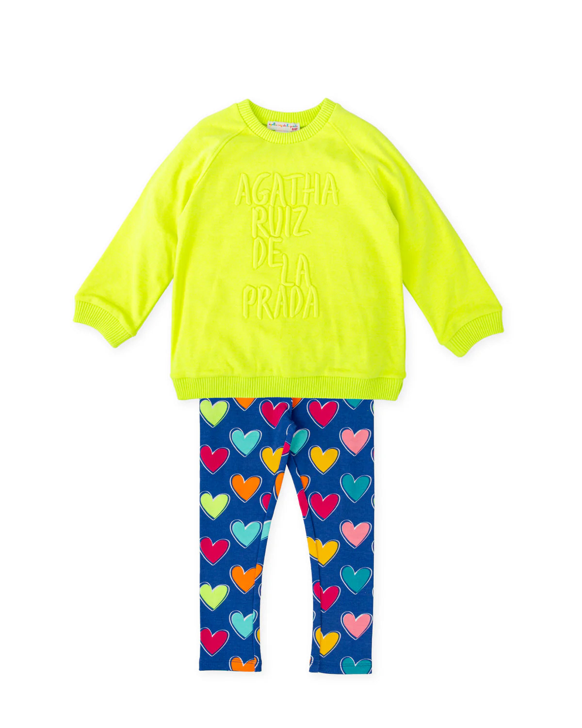 Agatha Ruiz de la Prada neon-lime sweatshirt and heart-print legging set