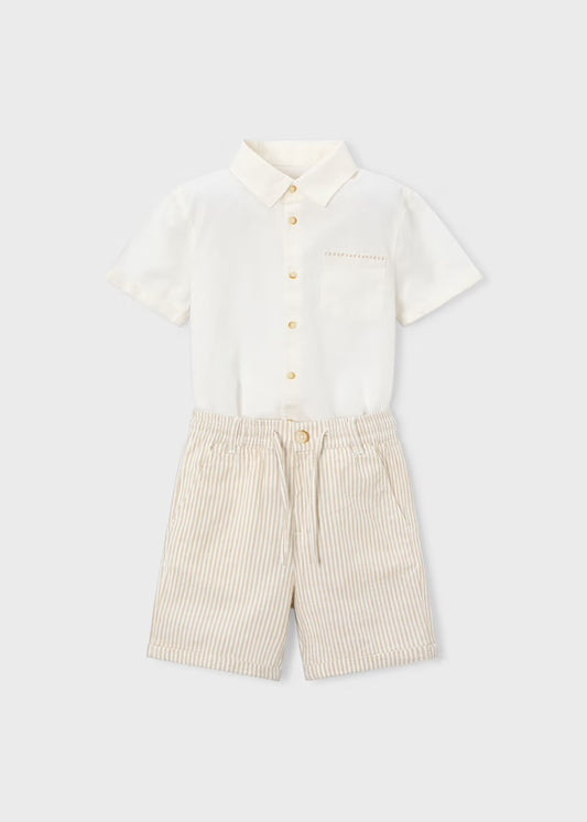 Mayoral boys oat stripe shirt and shorts set 3217