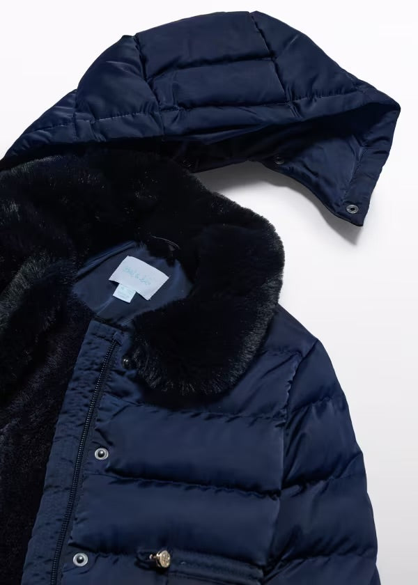 ABEL & LULA AW24 Girls Navy Satin Padded Coat - 5837