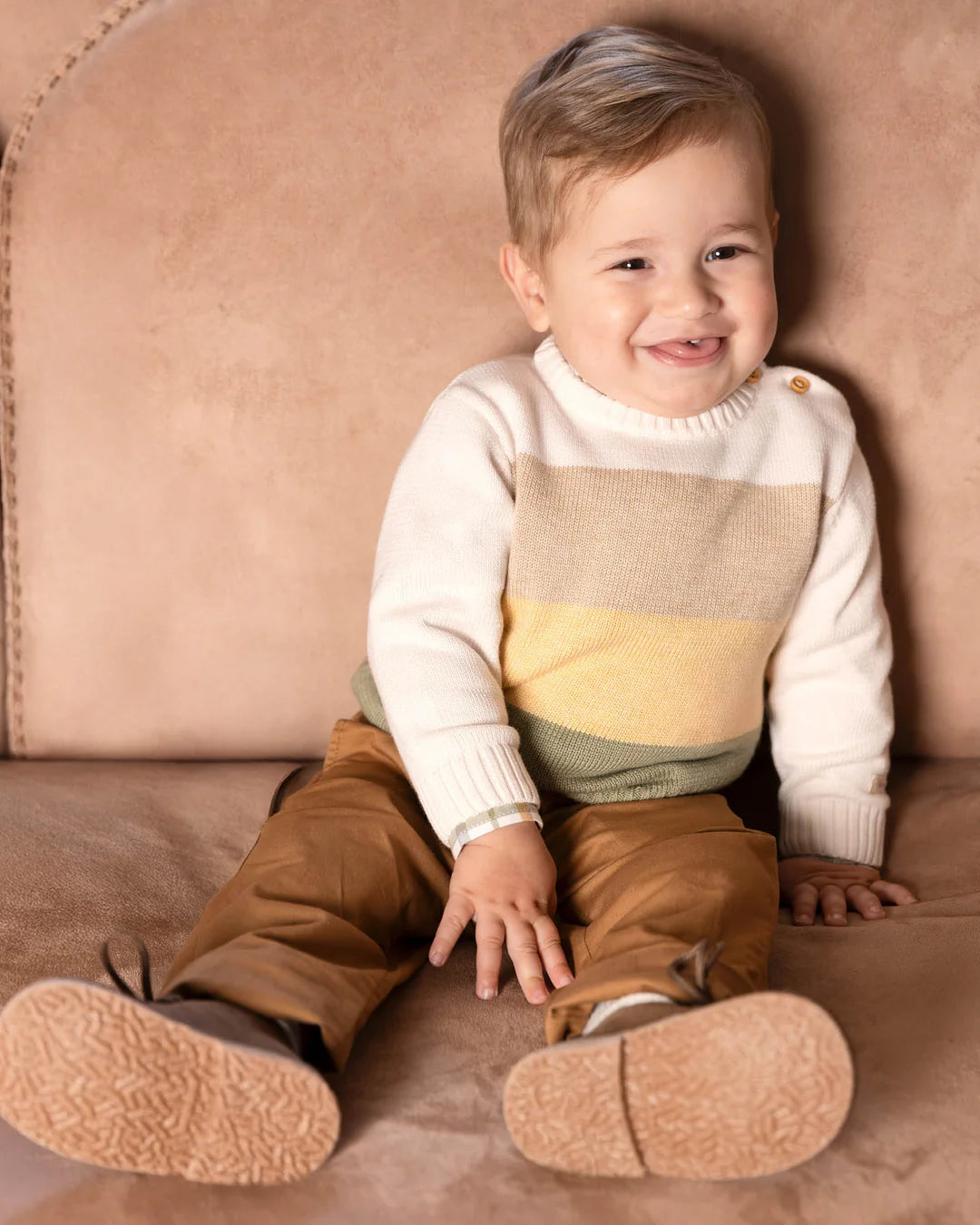 AW25 TUTTO PICCOLO Boys Beige & Khaki Trouser Set with Jumper