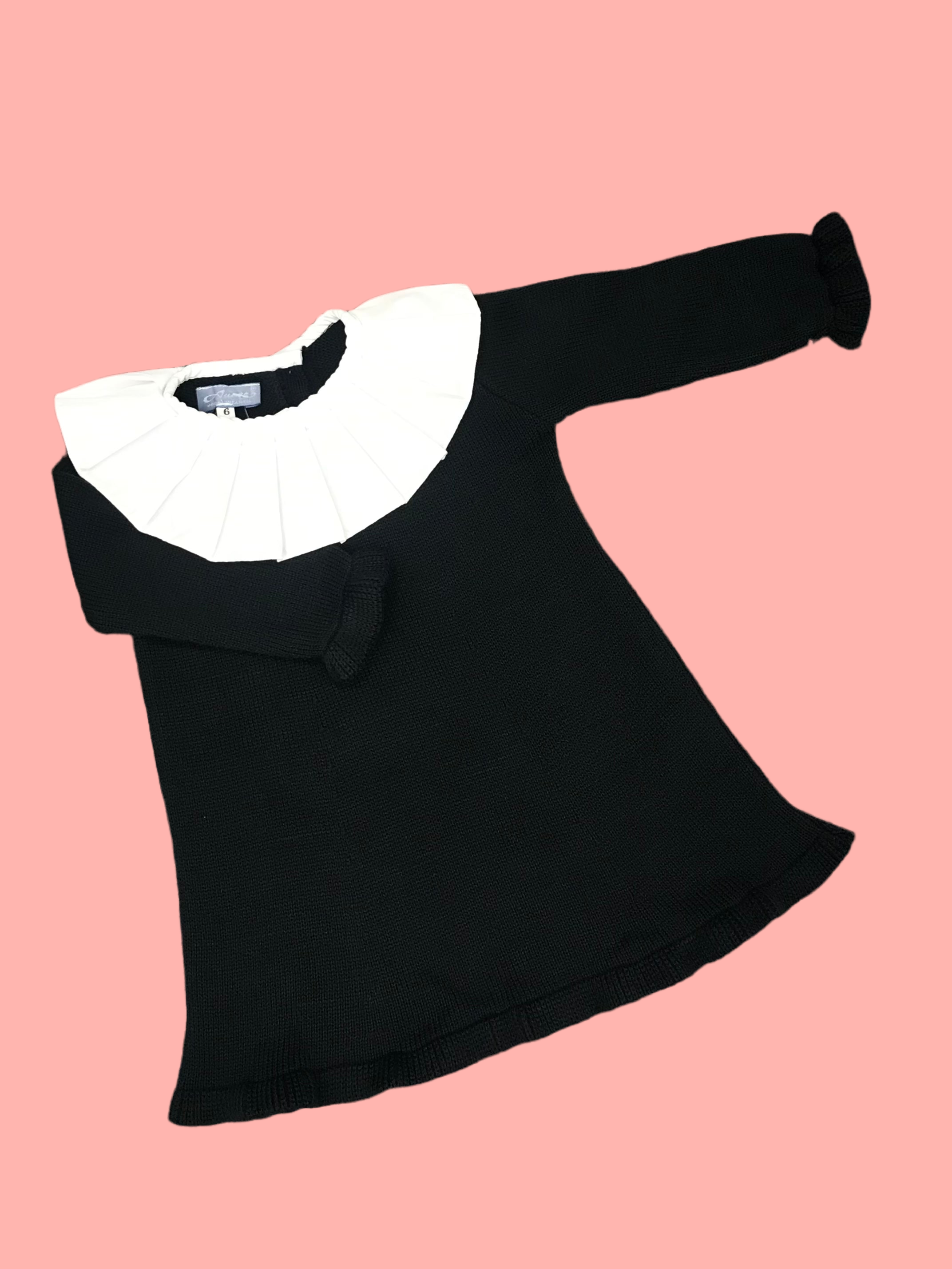 AUREA Navy Girls Knitted Dress with Pleated Collar - CLEARANCE SALE