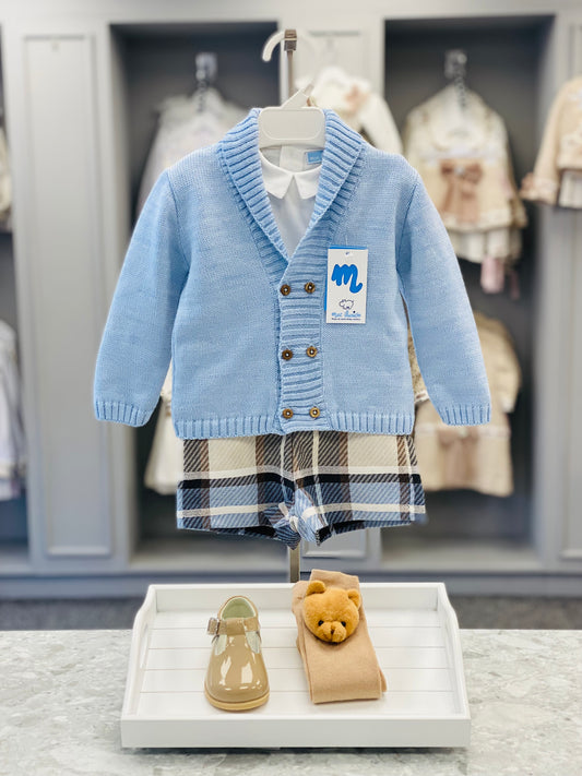 AW25 MAC ILUSION Dots Boys Blue Check Short Set with Cardigan - 9942