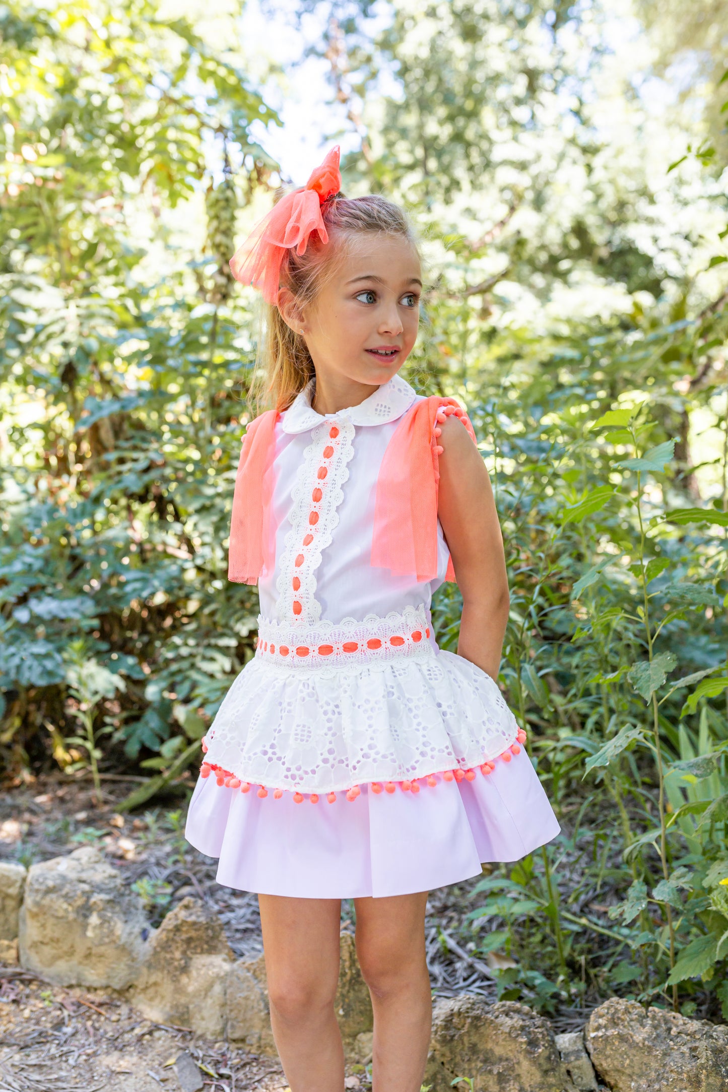 NAXOS SS25 Neon Girls Pink & Orange Tulle Skirt Set - 7552