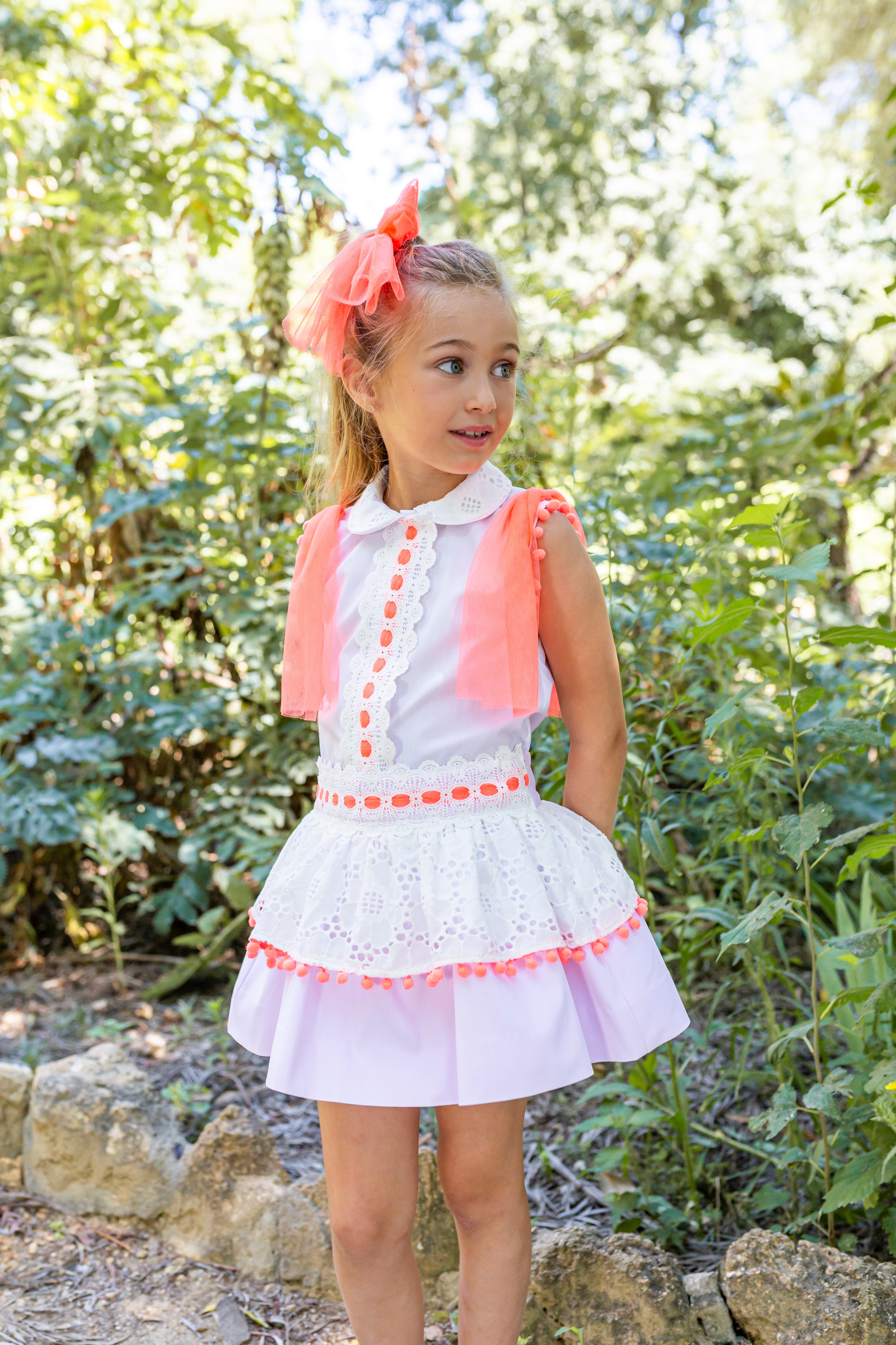 NAXOS SS25 Neon Girls Pink & Orange Tulle Skirt Set - CLEARANCE SALE