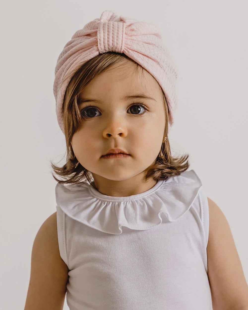 CALAMARO BASICS Baby Girls Pink Waffle Cotton Bow Turban