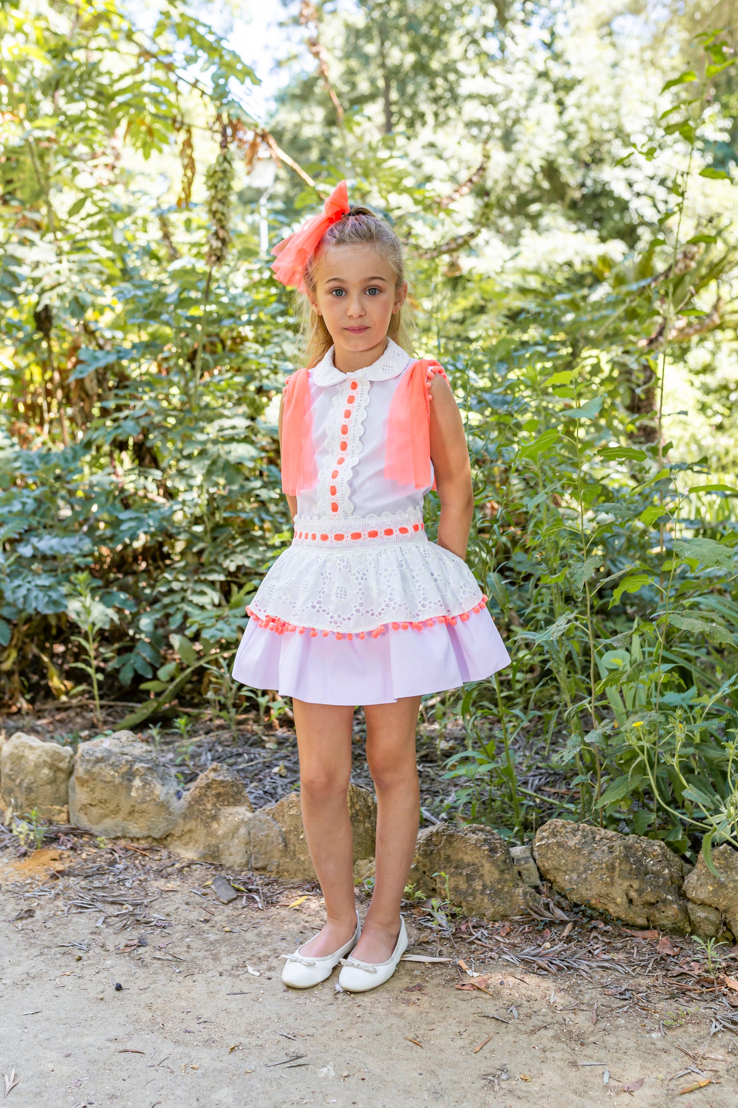 NAXOS SS25 Neon Girls Pink & Orange Tulle Skirt Set - 7552